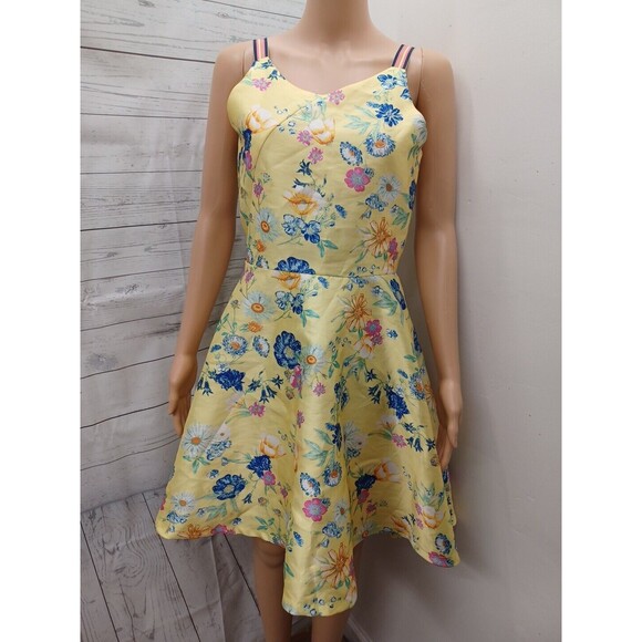 TAHARI Sundress Yellow Blue Pink Floral Spaghetti Strap Size 14/16 - Picture 1 of 11